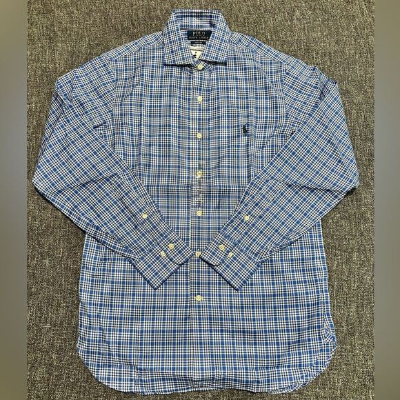 Ralph Lauren Blue Casual Button Down Shirt with Timeless Plaid Design - Picture 1 of 4